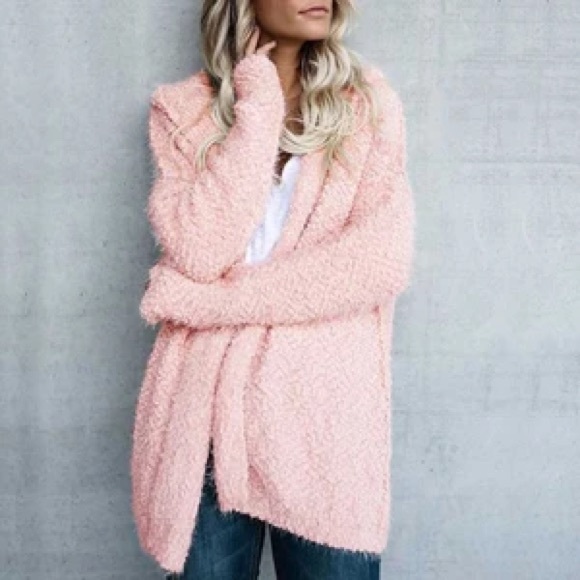 RXB Sweaters - NWT rxb peach knitted open front fuzzy cardigan
